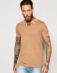 Коричневая меланжевая футболка с овальным вырезом ASOS