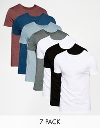 Комплект из 7 футболок слим с круглым вырезом ASOS, СКИДКА 24%