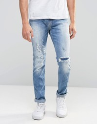 Светлые рваные джинсы слим Replay Jeans Anbass - Синий