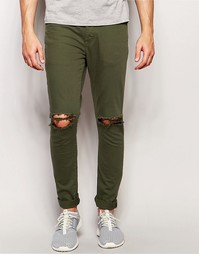 Зеленые супероблегающие джинсы с дырками на коленях ASOS - Thyme