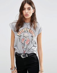 Футболка бойфренда с принтом Guns N Roses ASOS - Серый меланж