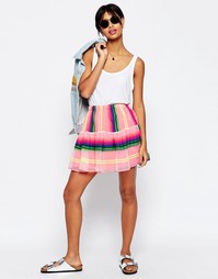 Ярусная мини-юбка в неоновую полоску ASOS - Мульти
