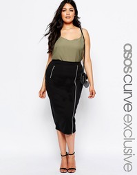 Юбка-карандаш миди из понте с молнией ASOS CURVE - Черный