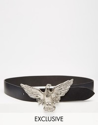 Узкий кожаный ремень в стиле вестерн с пряжкой в виде орла Retro Luxe