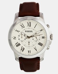 Часы с хронографом и коричневым кожаным ремешком Fossil Grant FS4735