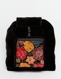 Бархатный рюкзак ручной работы с цветочной вышивкой Hiptipico - Черный