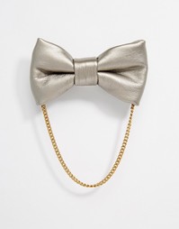 Кожаный галстук-бабочка ASOS - Серебряный