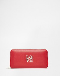 Красный кожаный кошелек на молнии сверху Love Moschino - 513 красный
