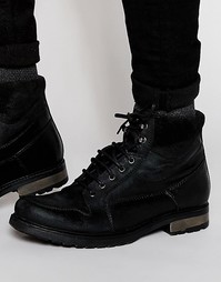 Черные кожаные ботинки с замшевой отделкой на манжетах ASOS - Черный