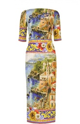 Платье-футляр с контрастным принтом и вышивкой Dolce &amp; Gabbana
