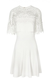 Приталенное мини-платье с кружевным верхом Elie Saab