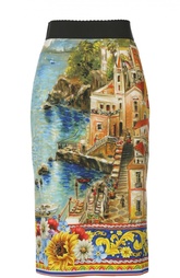 Шелковая юбка-карандаш с принтом-пейзажем Dolce &amp; Gabbana