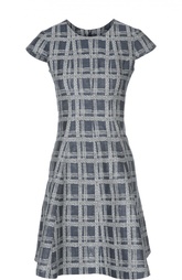 Льняное расклешенное платье в клетку Armani Collezioni