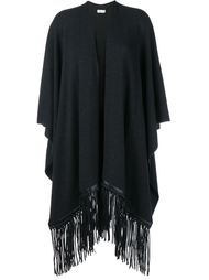 Fringed Leather &amp; Wool-Cashmere Blend Poncho Vince