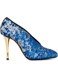 Синие туфли на шпильках декорированные пайетками Lanvin