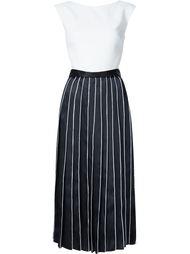 contrast pleat flared midi dress Monique Lhuillier