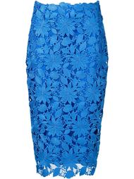 overlay floral applique straight midi skirt Monique Lhuillier