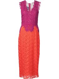 lace v neck two tone fitted dress Monique Lhuillier