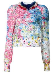 paint splatter lace blouse Monique Lhuillier