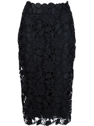 overlay floral applique straight midi skirt  Monique Lhuillier