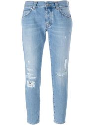 укороченные джинсы с потертой отделкой +People