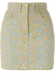 джинсовая юбка с цветочной вышивкой Moschino Vintage