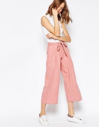 Льняная юбка-шорты с завязкой на талии ASOS - Пудрово-розовый