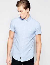 Рубашка из хлопка и льна с короткими рукавами Threadbare - Синий