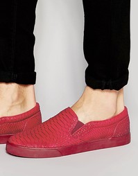 Кеды-слипоны с эффектом змеиной кожи и молниями ASOS - Красный