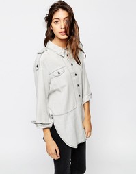 Серая джинсовая выбеленная рубашка в стиле милитари ASOS