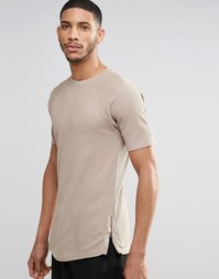 Длинная бежевая футболка с молниями по бокам ASOS - Серебристо-бежевый