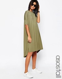 Свободное платье-футболка с закругленной кромкой ASOS TALL - Хаки