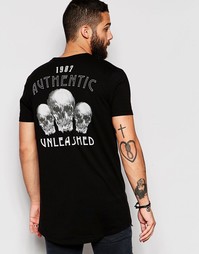 Супердлинная футболка с принтом черепа сзади ASOS - Черный