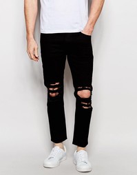 Рваные укороченные джинсы скинни ASOS - Черный