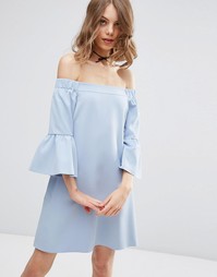 Платье мини с расклешенными рукавами и открытыми плечами ASOS