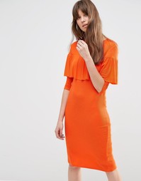 Платье-футляр в рубчик с оборками ASOS - Оранжевый