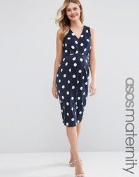 Платье миди в горошек для беременных ASOS Maternity