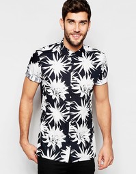 Рубашка с короткими рукавами и монохромным цветочным принтом ASOS