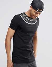 Облегающая футболка с ацтекским принтом у горловины ASOS - Черный