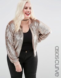 Расшитая розово‑золотистыми пайетками куртка‑пилот ASOS CURVE