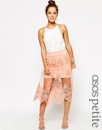 Юбка с кружевной сетчатой отделкой и вышивкой ASOS PETITE