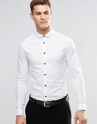 Зауженная белая рубашка с закругленным воротником и контрастными пугов Asos