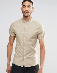 Зауженная рубашка песочного цвета с воротником на пуговице и короткими Asos