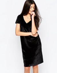 Платье-футляр с короткими рукавами Ichi - Black velour
