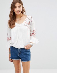 Блузка с вышивкой Free People Chiquita - Слоновая кость, комбо