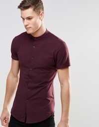 Бордовая трикотажная рубашка скинни с короткими рукавами ASOS