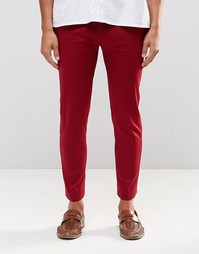 Красные укороченные супероблегающие брюки из хлопкового сатина ASOS