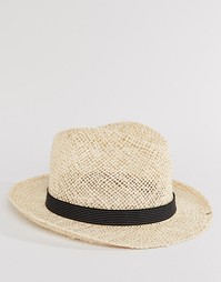 Соломенная шляпа с черной тесьмой в полоску Catarzi - Бежевый