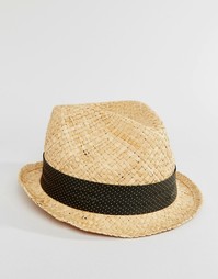 Соломенная шляпа с лентой в серый горошек Catarzi - Бежевый