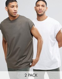 2 oversize-футболки без рукавов (белая/хаки) ASOS - СКИДКА 18%